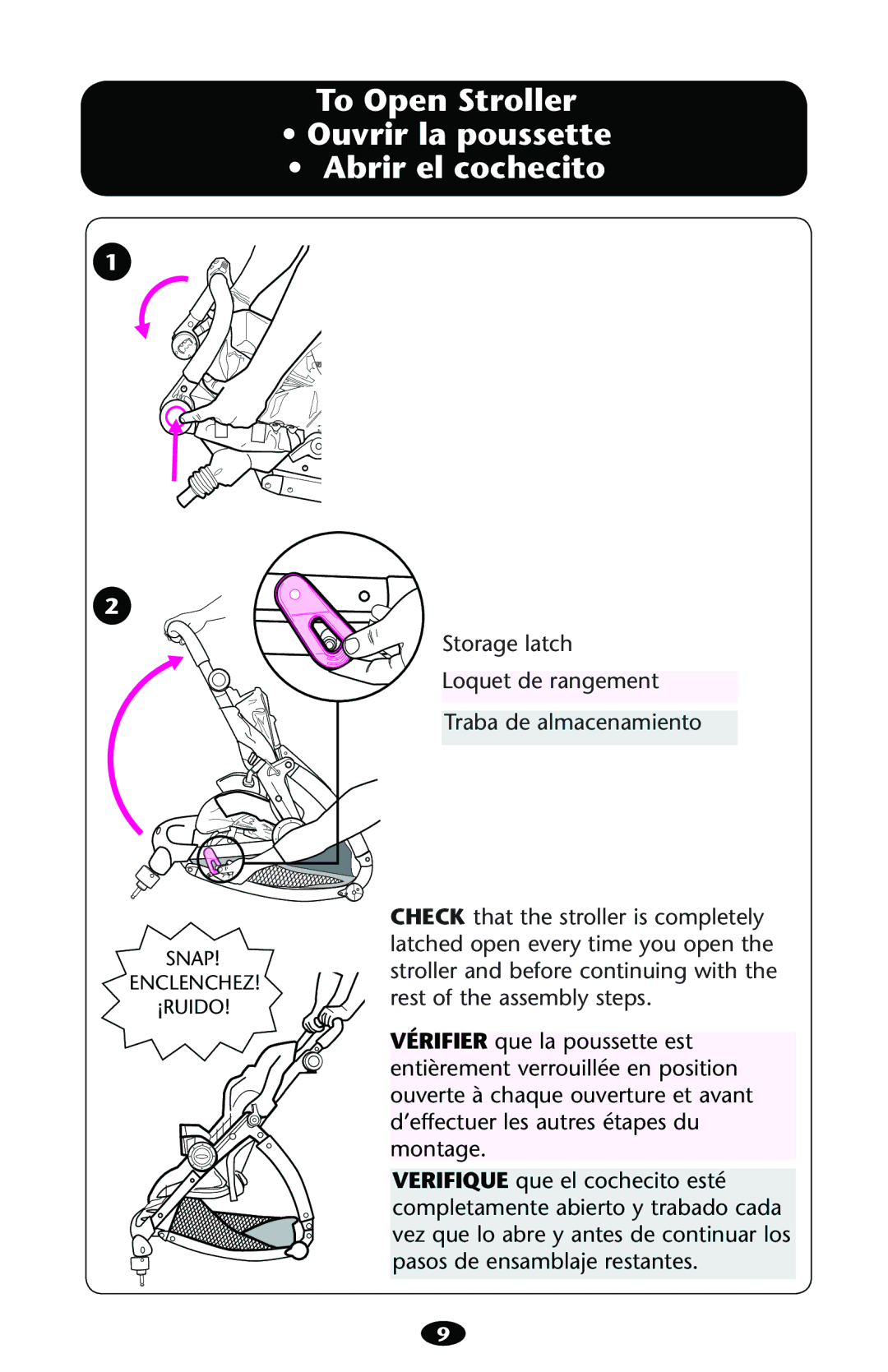 Graco PD121152B 1/11 owner manual To Open Stroller Ouvrir la poussette Abrir el cochecito 