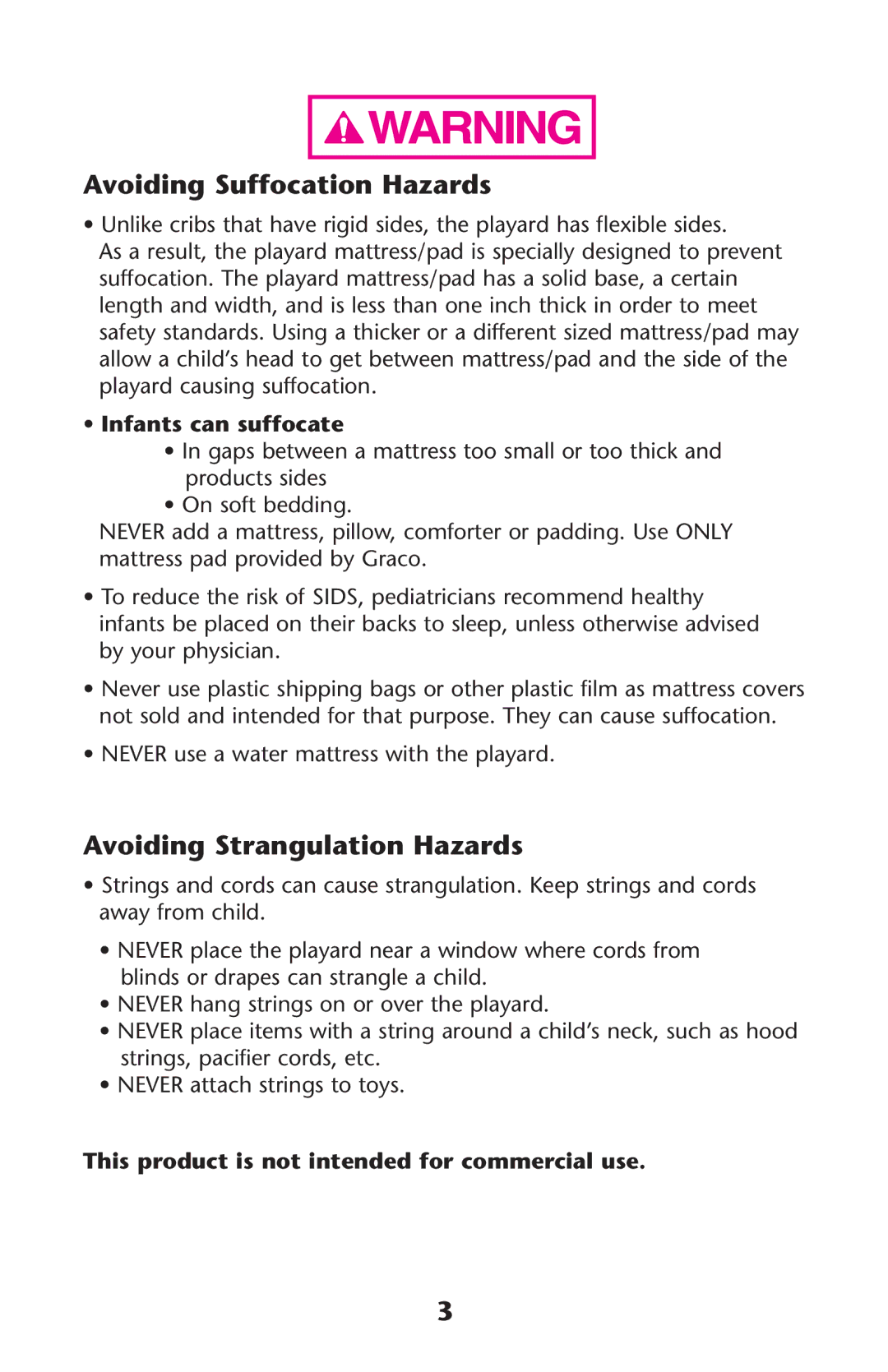 Graco 1762879, PD121628A owner manual Avoiding Suffocation Hazards, Avoiding Strangulation Hazards, Infants can suffocate 