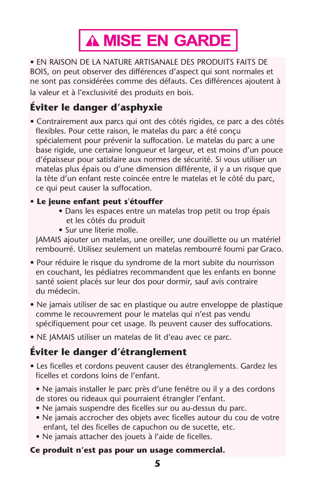 Graco 1762879, PD121628A Éviter le danger d’asphyxie, Éviter le danger d’étranglement, Le jeune enfant peut sétouffer 