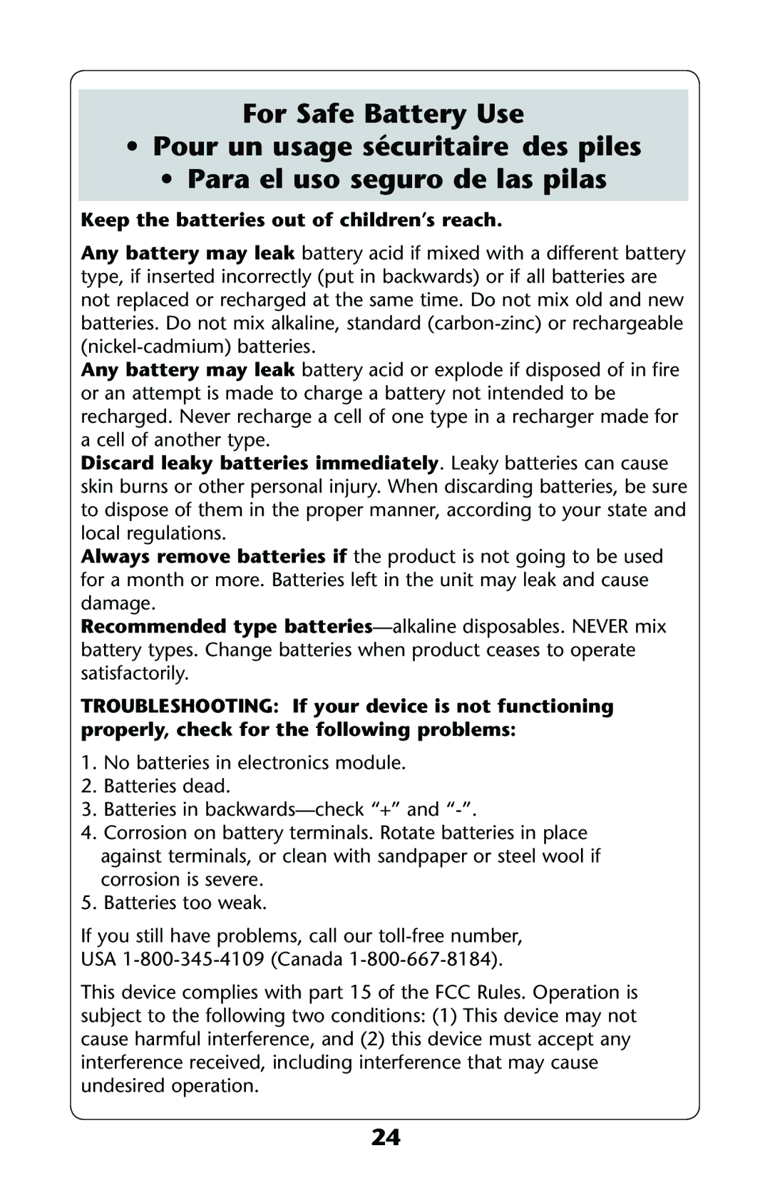 Graco PD121628C owner manual Keep the batteries out of children’s reach 