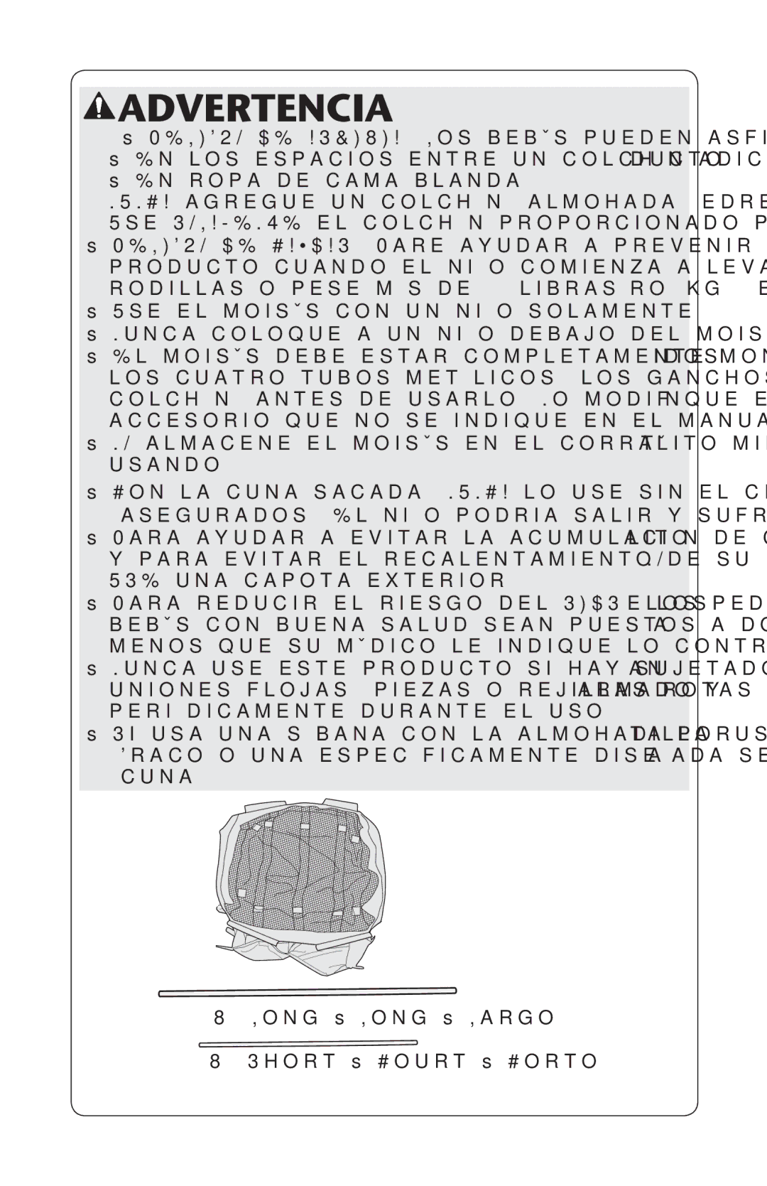 Graco PD123415A owner manual Advertencia, 8 ,ONGOss,ONG ss,ARGO 8 3HORT ss#OURTUss#ORTO 