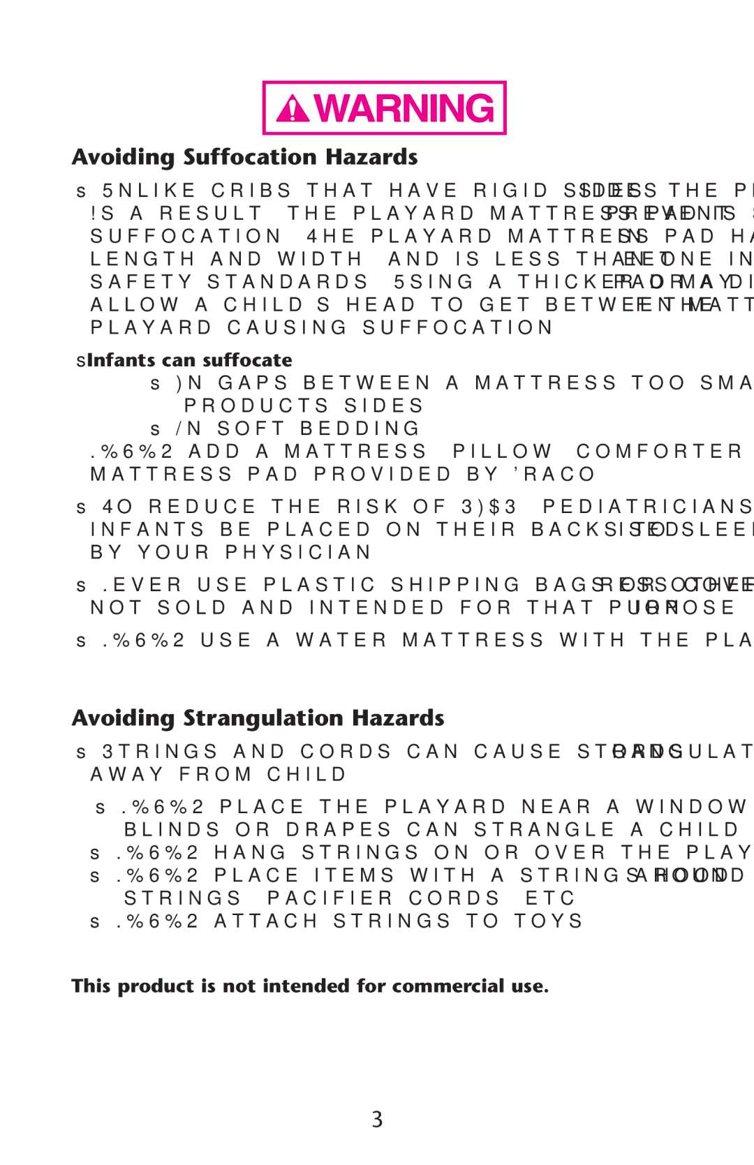 Graco PD123415A owner manual Avoiding Suffocation Hazards, Avoiding Strangulation Hazards, Soft BEDDING 