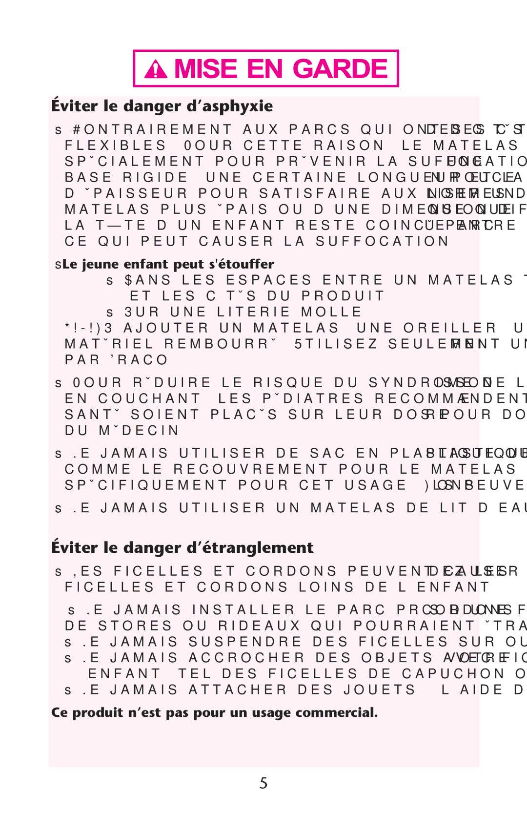 Graco PD123415A owner manual Éviter le danger d’asphyxie, Éviter le danger d’étranglement, Du Mïdecin 