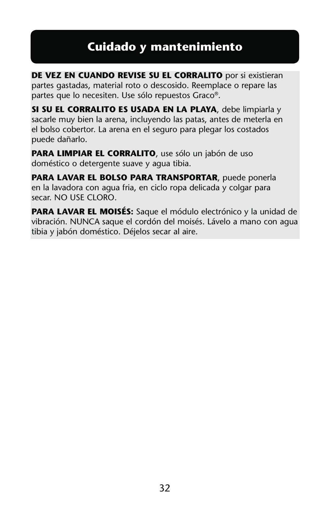 Graco PD123415B owner manual Cuidado y mantenimiento 