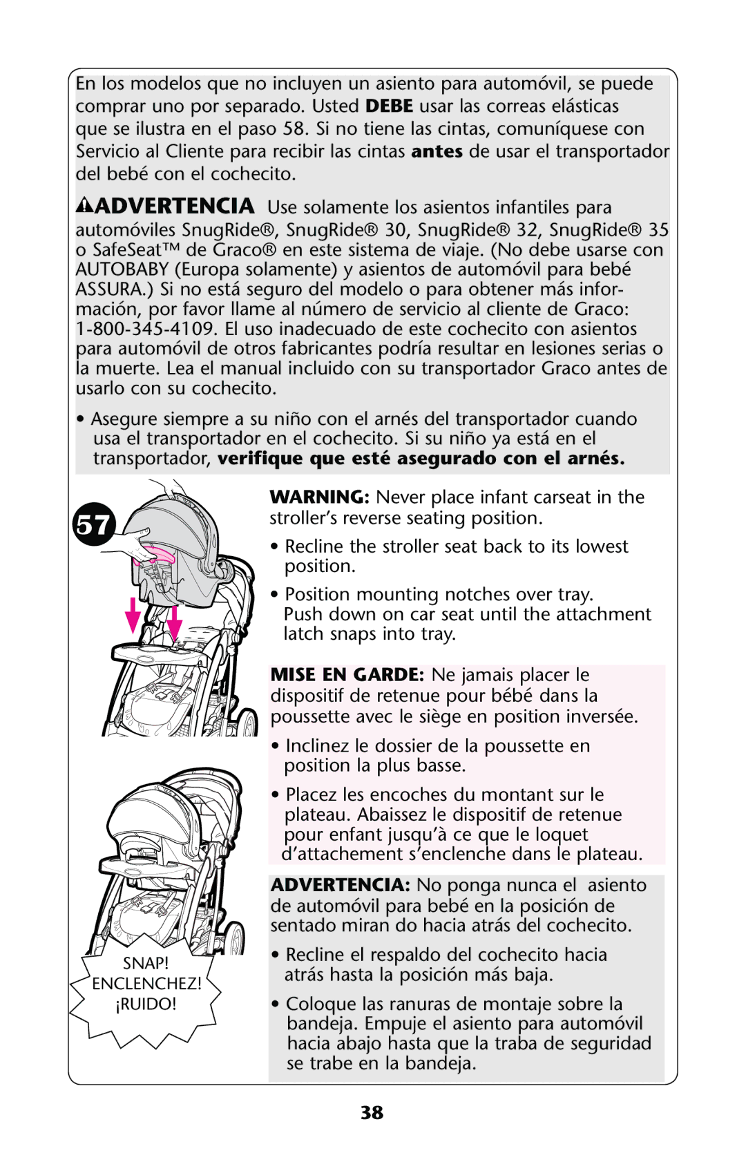 Graco PD137548A owner manual Snap Enclenchez ¡RUIDO 