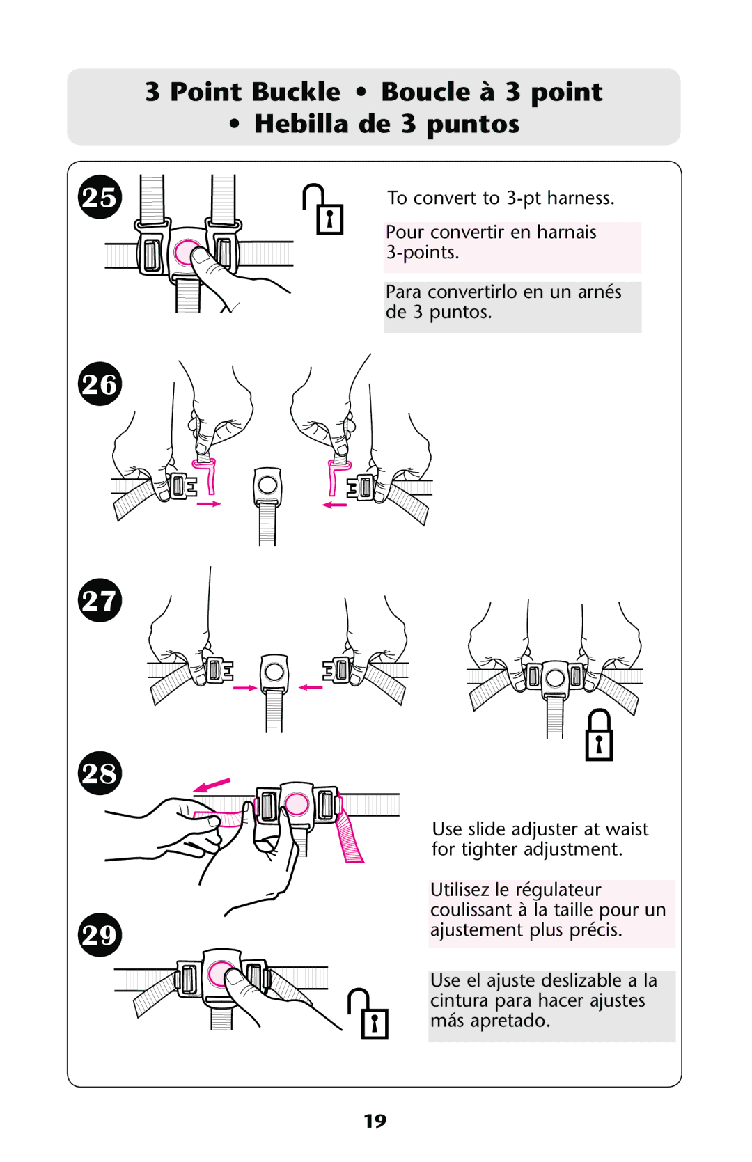 Graco PD137548A owner manual Point Buckle Boucle à 3 point Hebilla de 3 puntos 