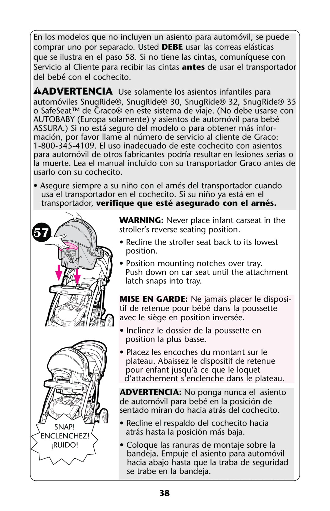 Graco PD137548A owner manual Snap Enclenchez ¡RUIDO 