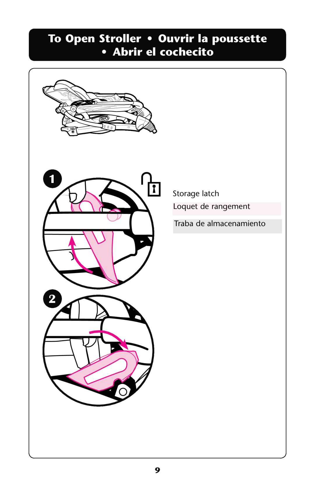 Graco PD137548A owner manual To Open Stroller Ouvrir la poussette Abrir el cochecito 