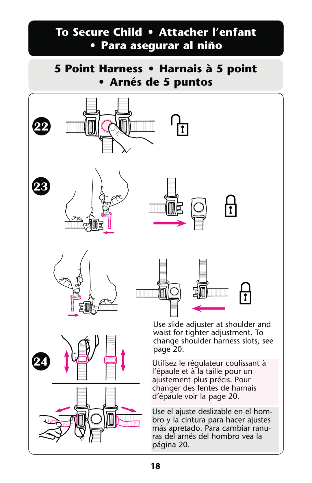 Graco PD137548B To Secure Child Attacher l’enfant Para asegurar al niño, Point Harness Harnais à 5 point Arnés de 5 puntos 