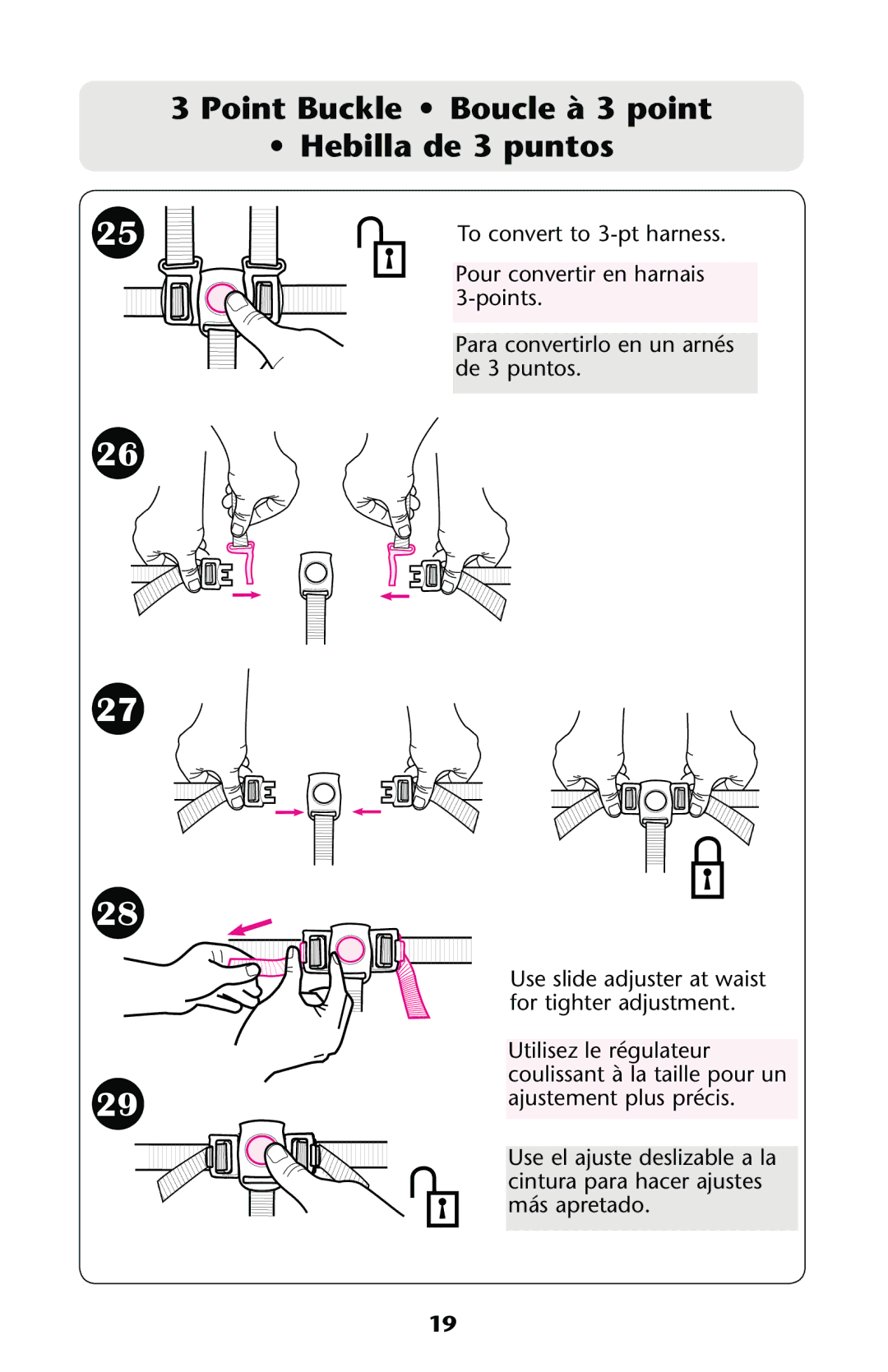 Graco PD137548B owner manual Point Buckle Boucle à 3 point Hebilla de 3 puntos 