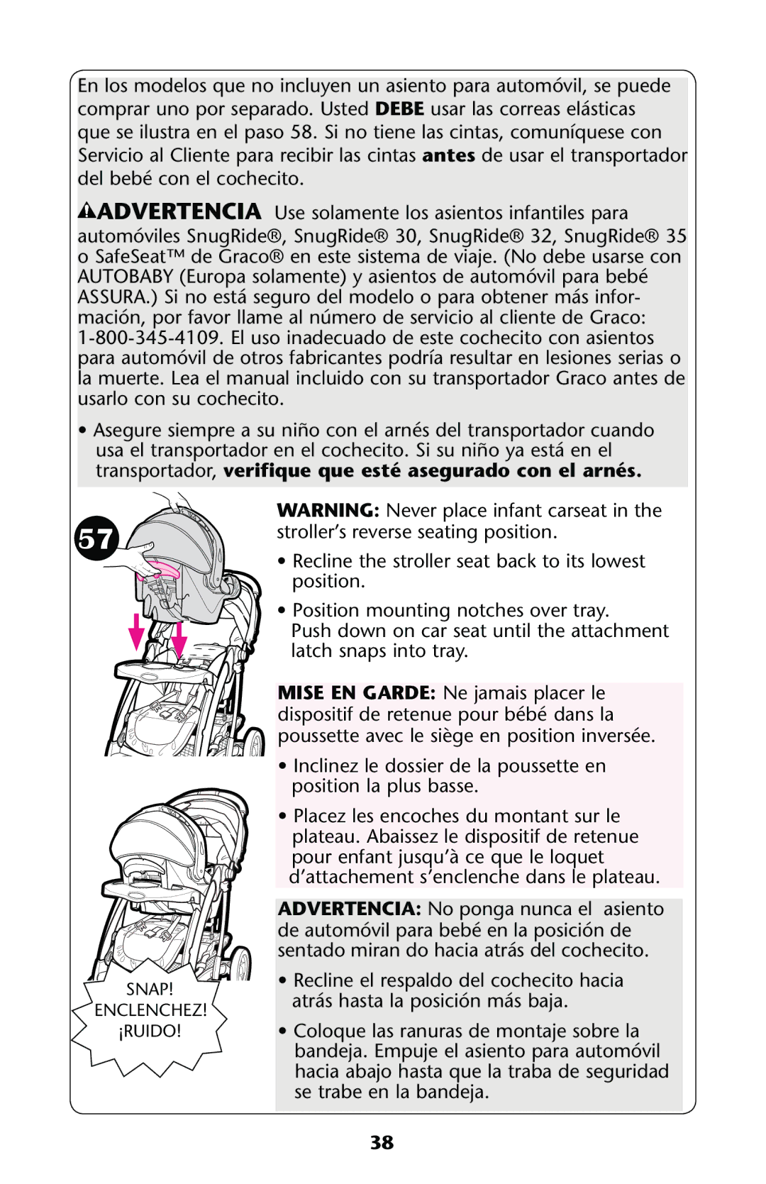 Graco PD137548B owner manual Snap Enclenchez ¡RUIDO 