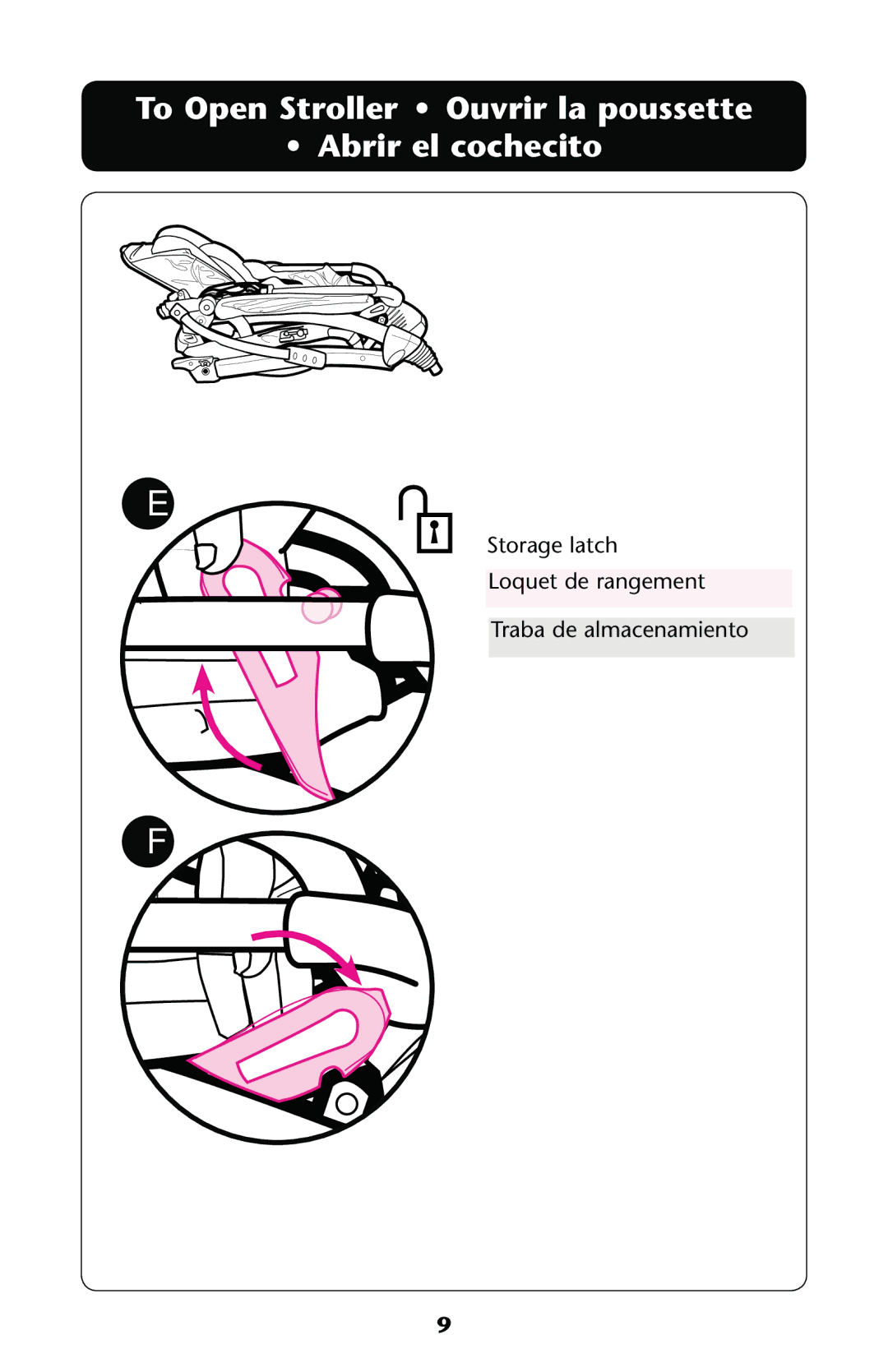 Graco PD137548B owner manual To Open Stroller Ouvrir la poussette Abrir el cochecito 