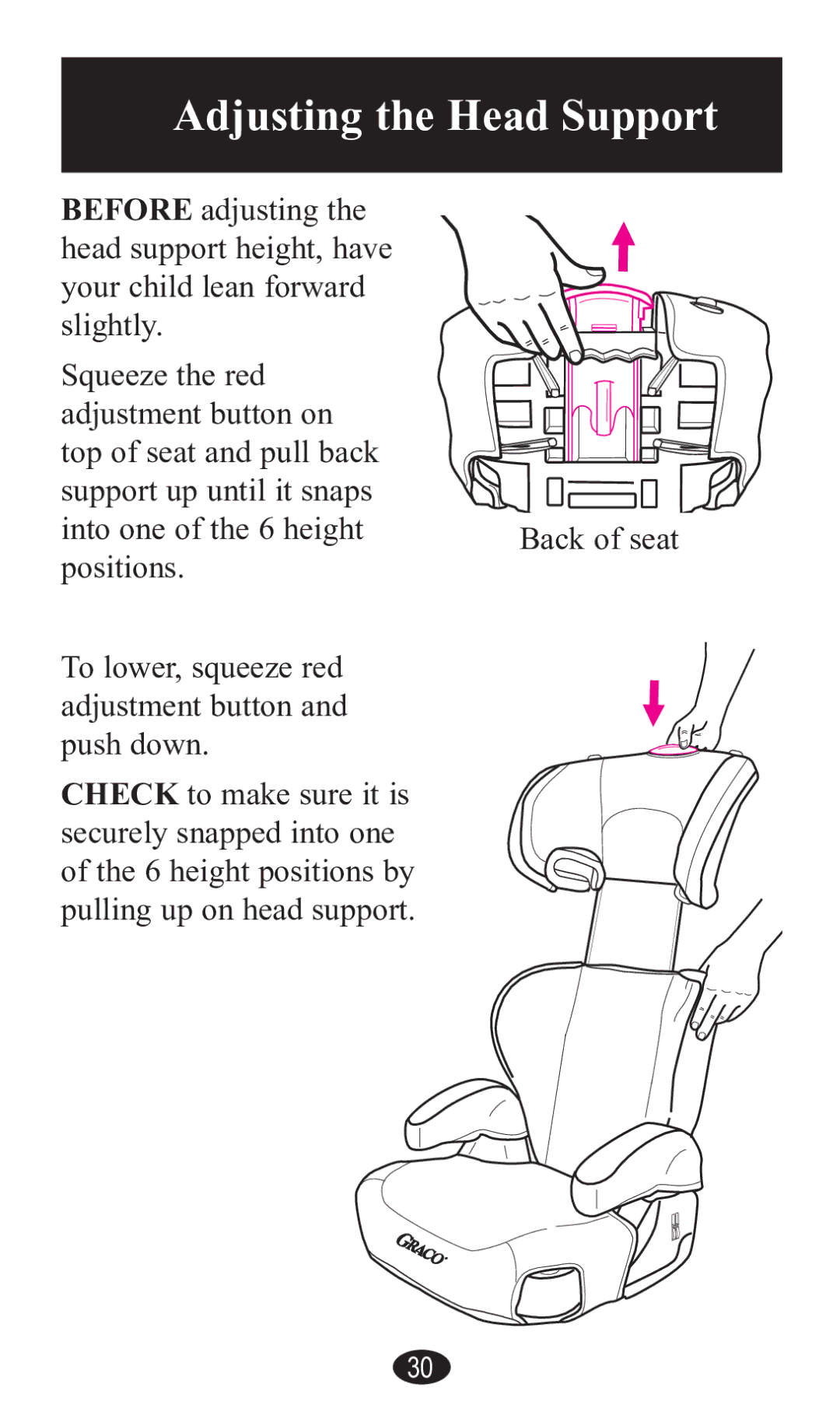 Graco PD141229A manual AdjuVtinJ the HeDd Support, 6TXHHHWKHUHG, Srvlwlrqv, SxoolqjXsRqKhdgVxssruw 