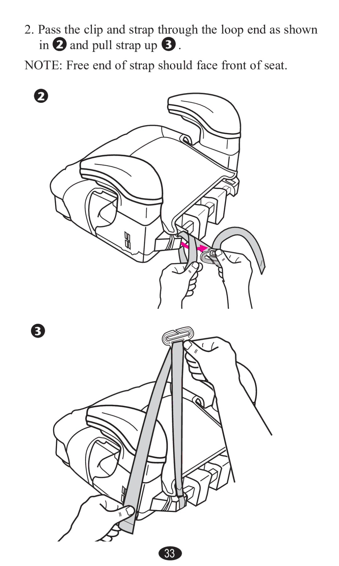 Graco PD141229A manual 3DVVWKHFOLSDQGVWUDSWKURXJKWKHORRSHQGDVVKRZQ 