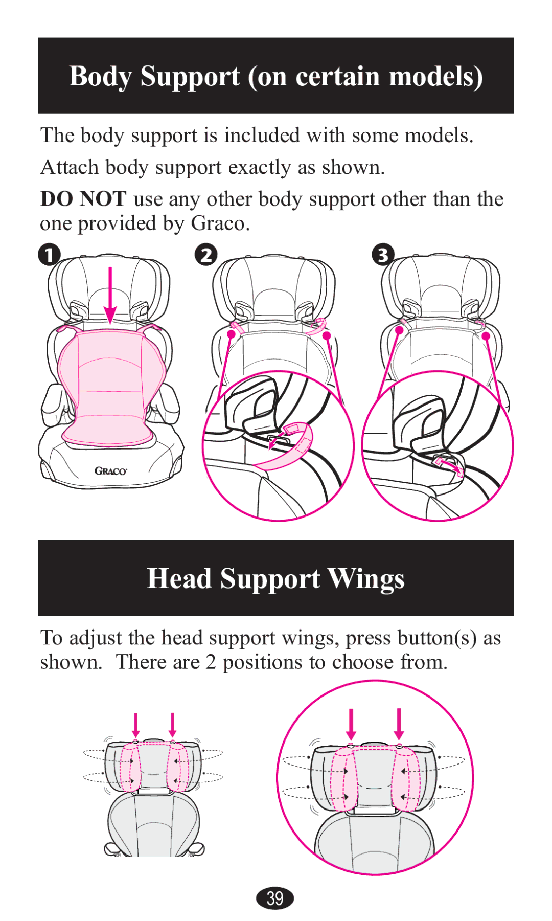 Graco PD141229A manual Body Support on certDin modelV, HeDd Support WinJV 