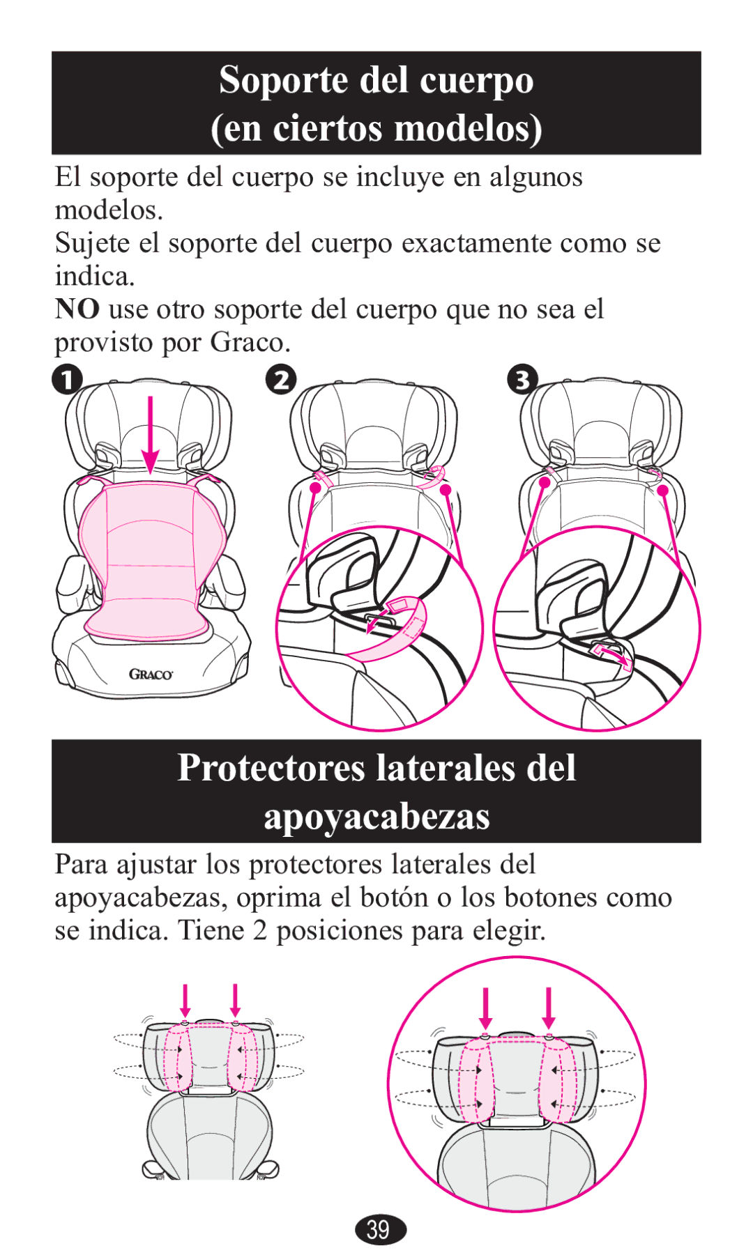 Graco PD141229A manual ProtectoreV lDterDleV del DpoyDcDbezDV, Soporte del cuerpo en ciertoV modeloV 