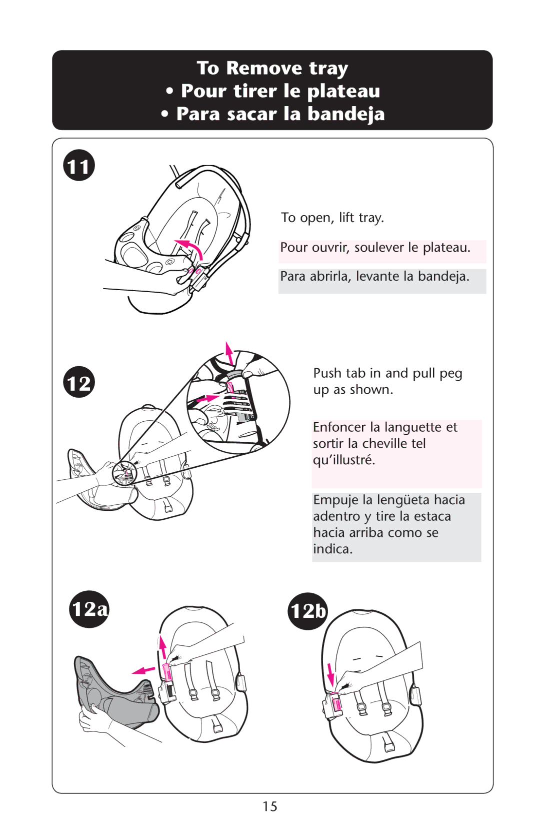 Graco PD144991A owner manual Ef#Ef$, To Remove tray Pour tirer le plateau Para sacar la bandeja 