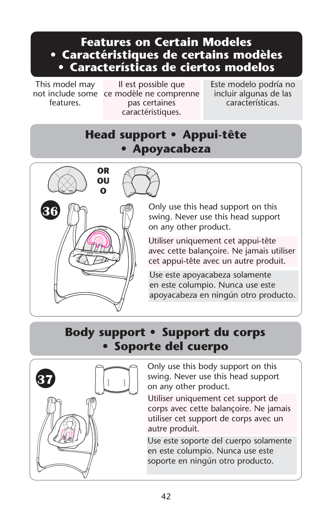 Graco PD144991A owner manual Head support Appui-tête Apoyacabeza 