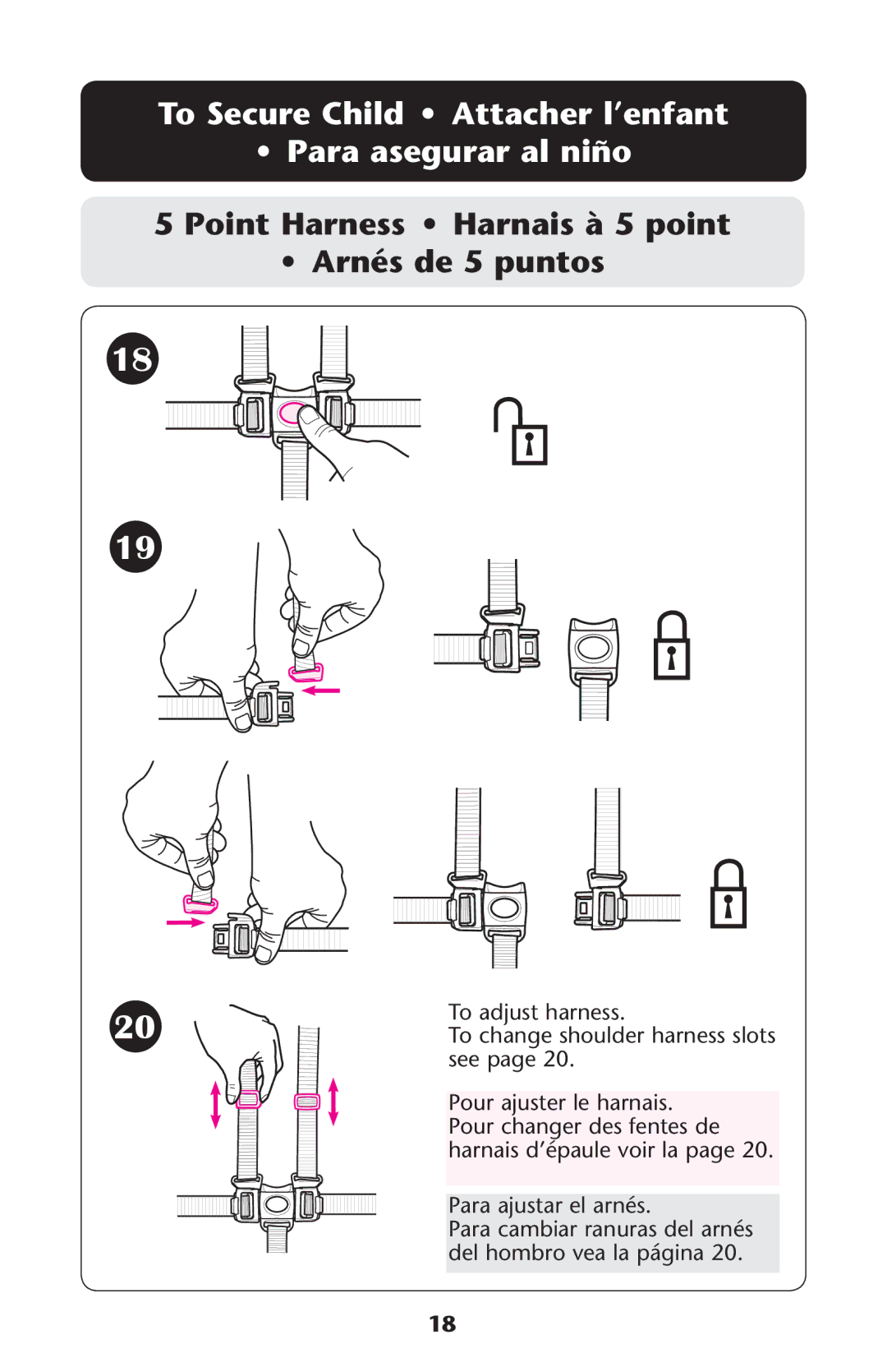 Graco PD147137A, 1769847 owner manual To Secure Child Attacher l’enfant Para asegurar al niño 