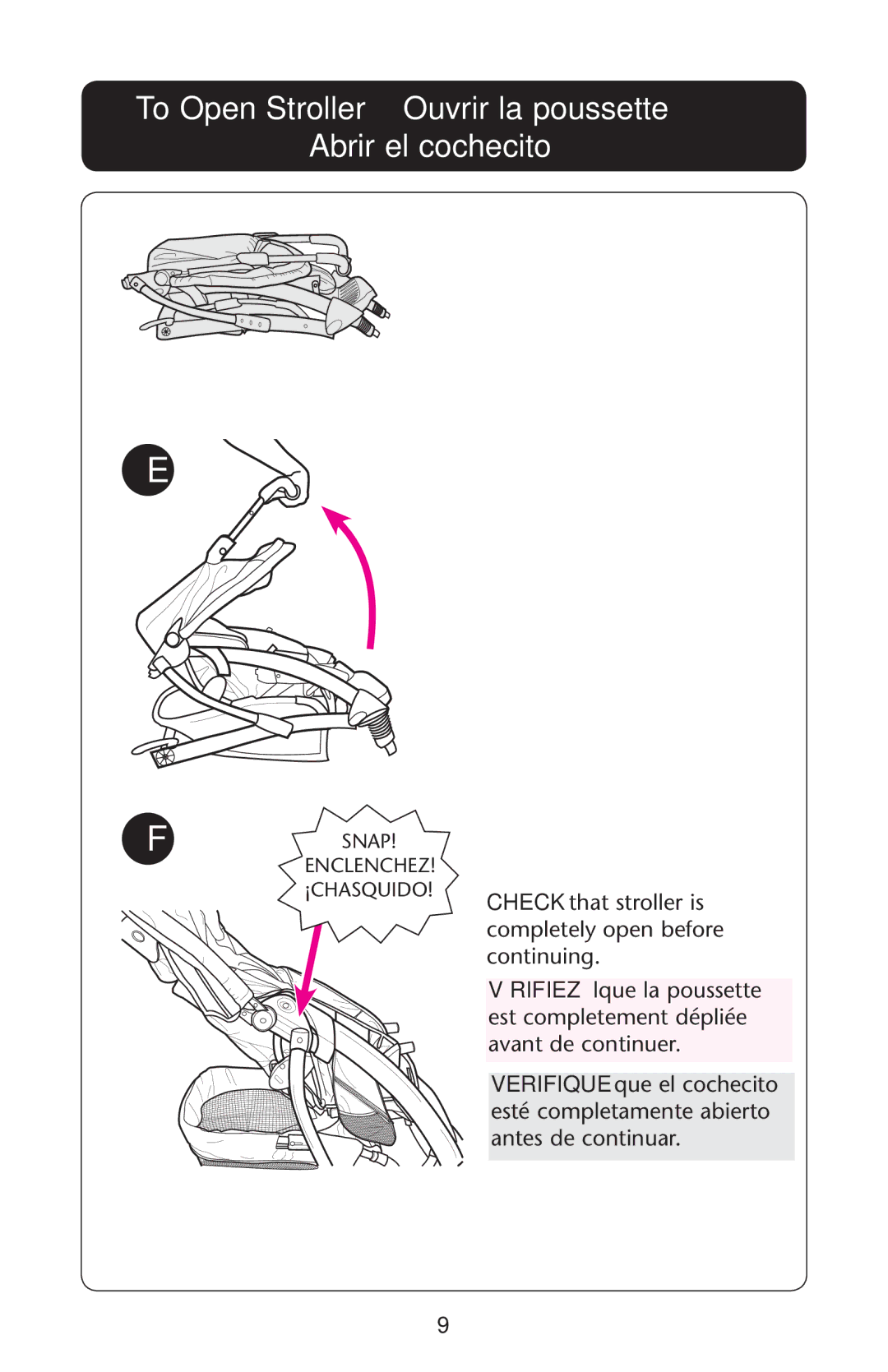 Graco 1769847, PD147137A owner manual To Open Stroller Ouvrir la poussette Abrir el cochecito 