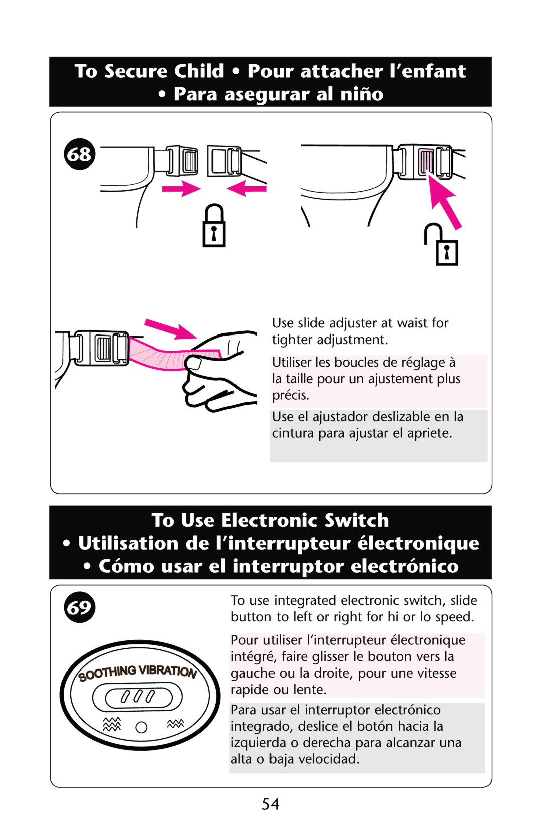 Graco PD147439C owner manual To Secure Child Pour attacher l’enfant Para asegurar al niño 