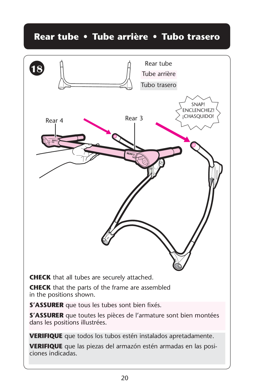 Graco PD150904A owner manual Rear tube Tube arrière Tubo trasero 