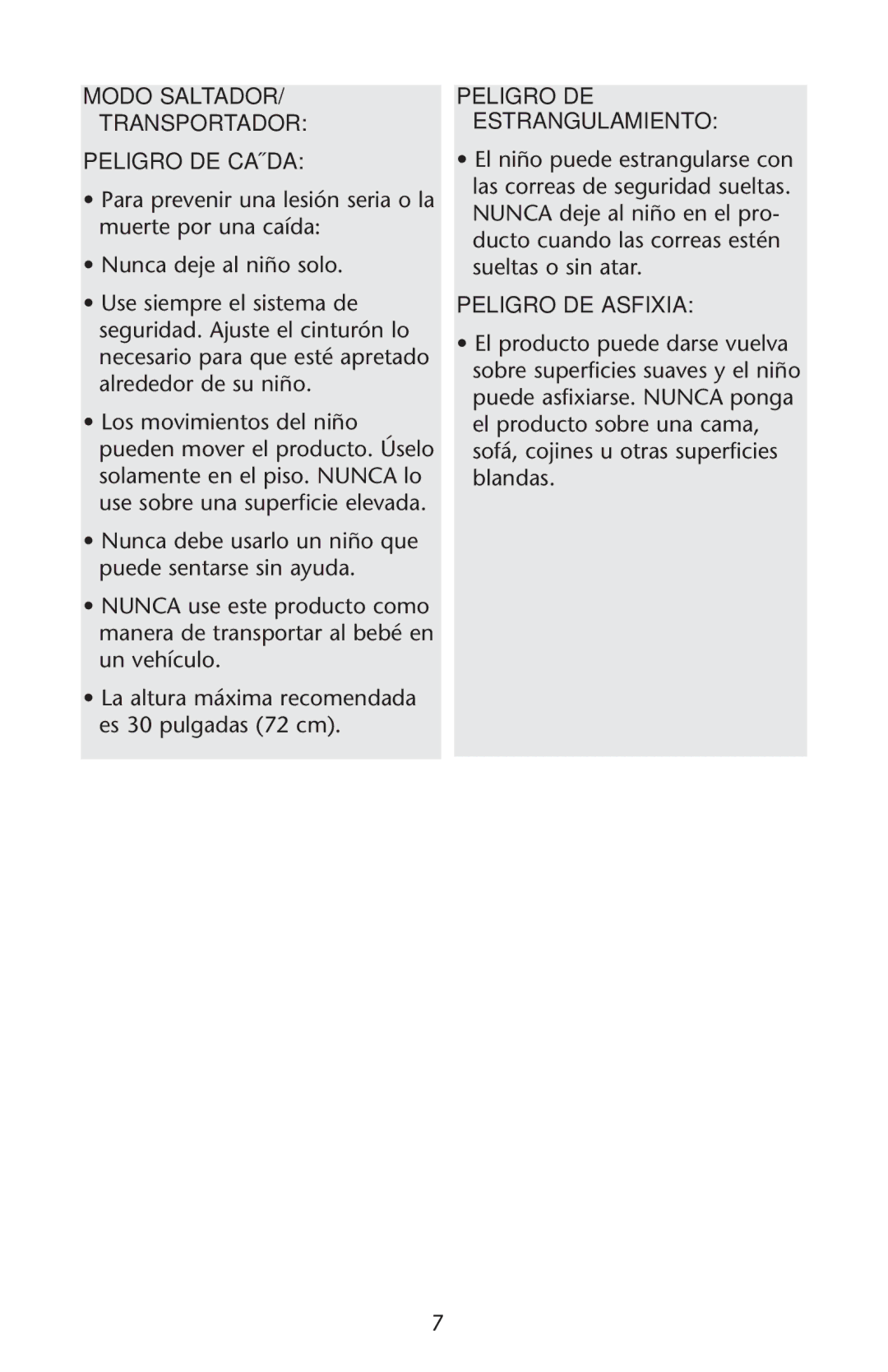 Graco PD150904A owner manual Modo Saltador Transportador Peligro DE Caída, Peligro DE Asfixia 