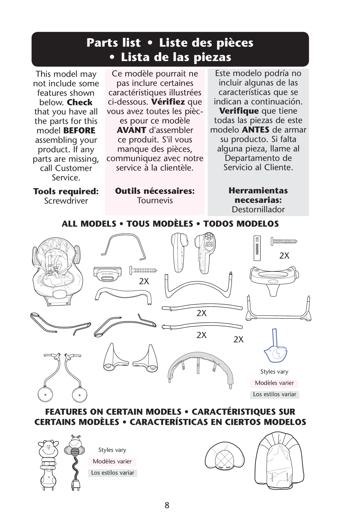 Graco PD150904A owner manual Parts list Liste des pièces Lista de las piezas, ALL Models Tous Modèles Todos Modelos 