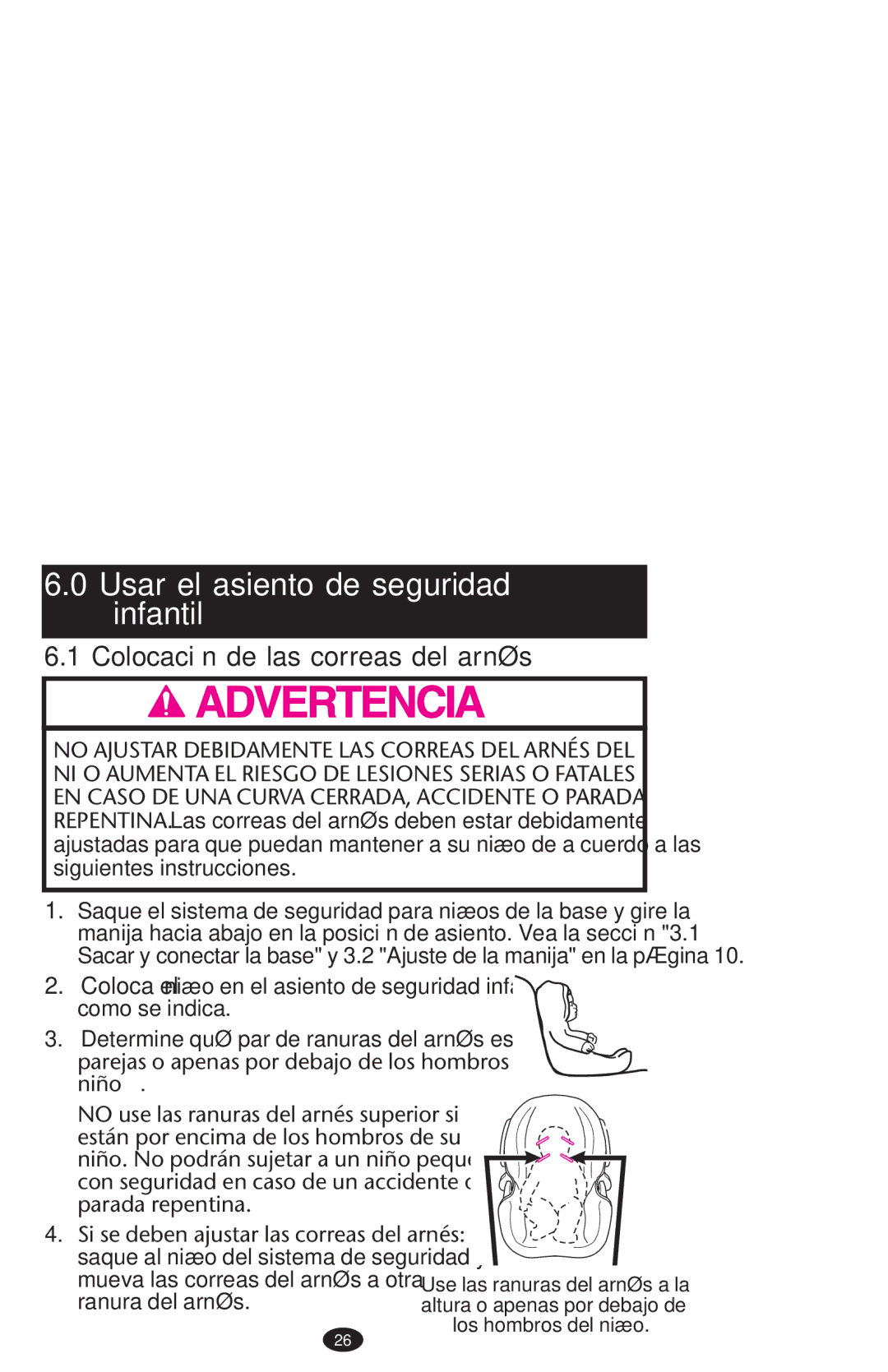 Graco PD152642A 6/10 owner manual Usar el asiento de seguridad infantil, Colocación de las correas del arnés 