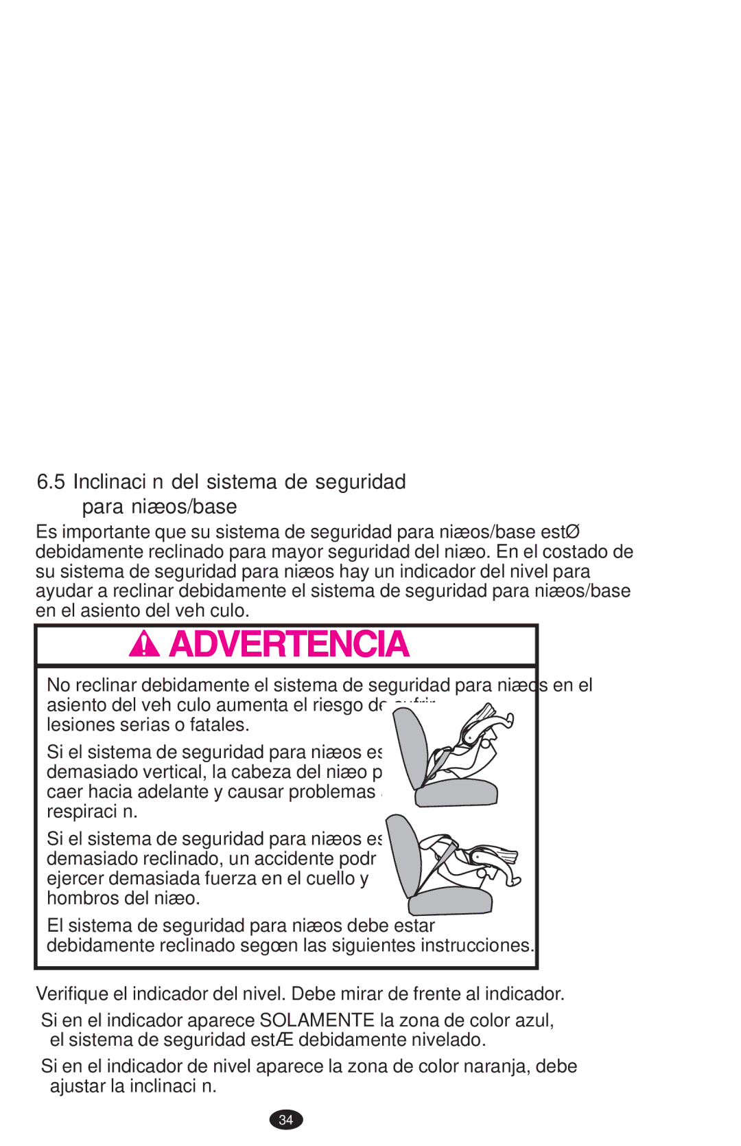 Graco PD152642A 6/10 owner manual Inclinación del sistema de seguridad para niños/base 