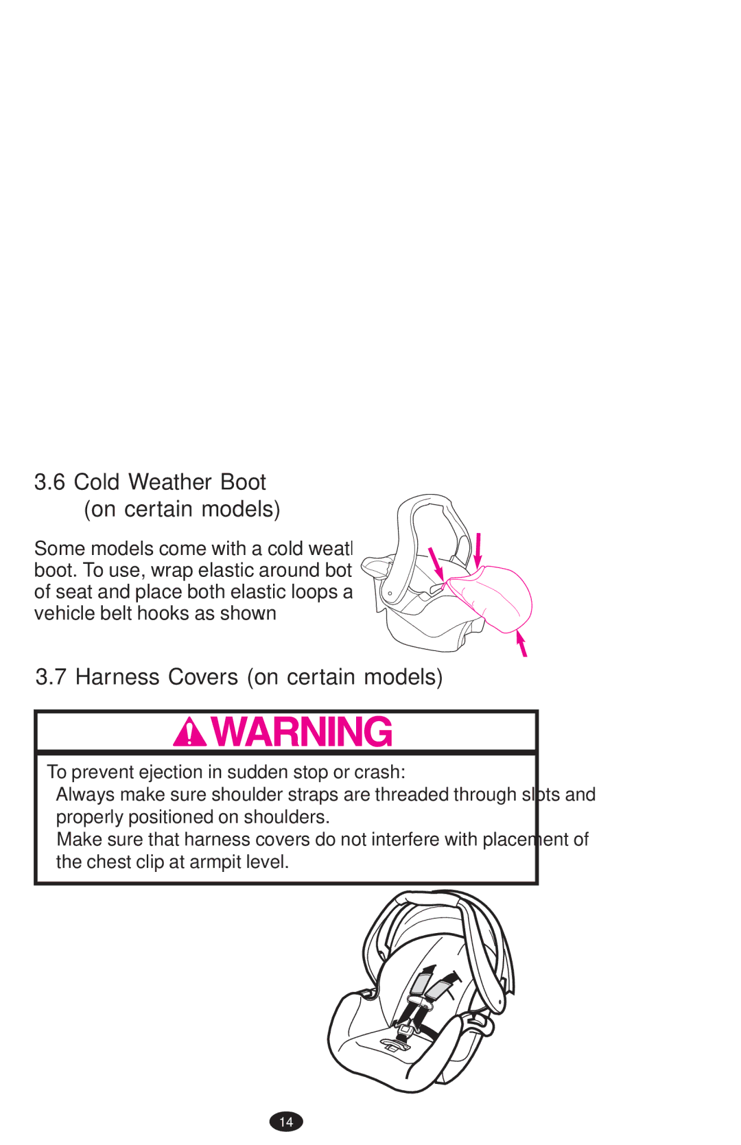 Graco PD152642A 6/10 owner manual Cold Weather Boot On certain models, Harness Covers on certain models 