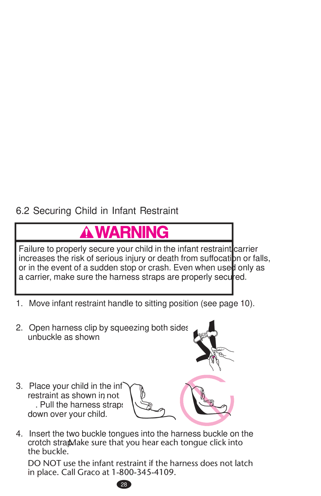 Graco PD152642A 6/10 owner manual Securing Child in Infant Restraint 