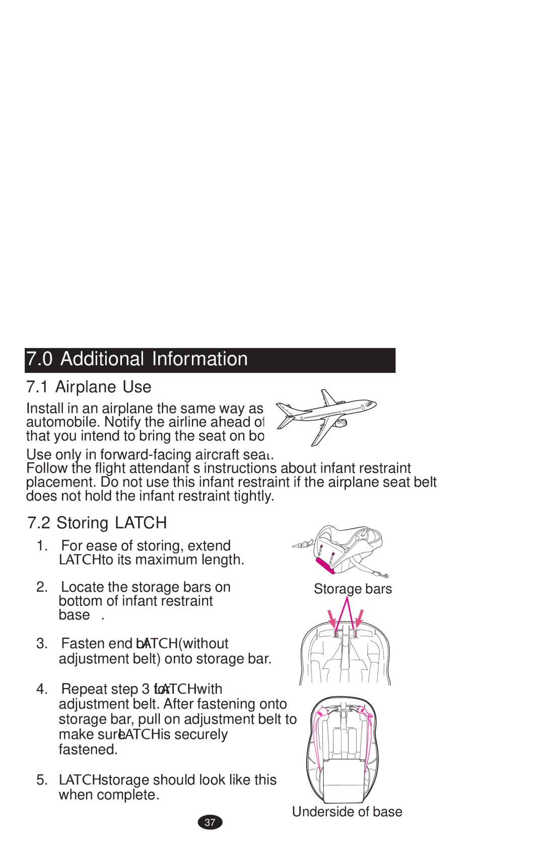 Graco PD152642A 6/10 owner manual Additional Information, Airplane Use, Storing Latch 