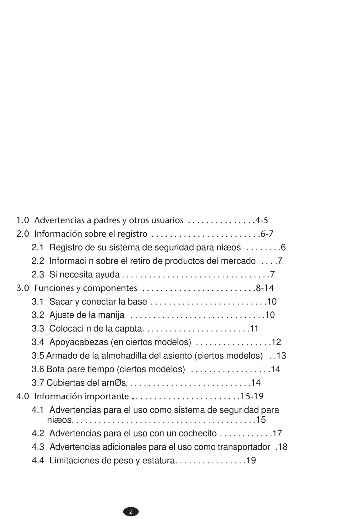 Graco PD152642A 6/10 owner manual Funciones y componentes, Información importante 