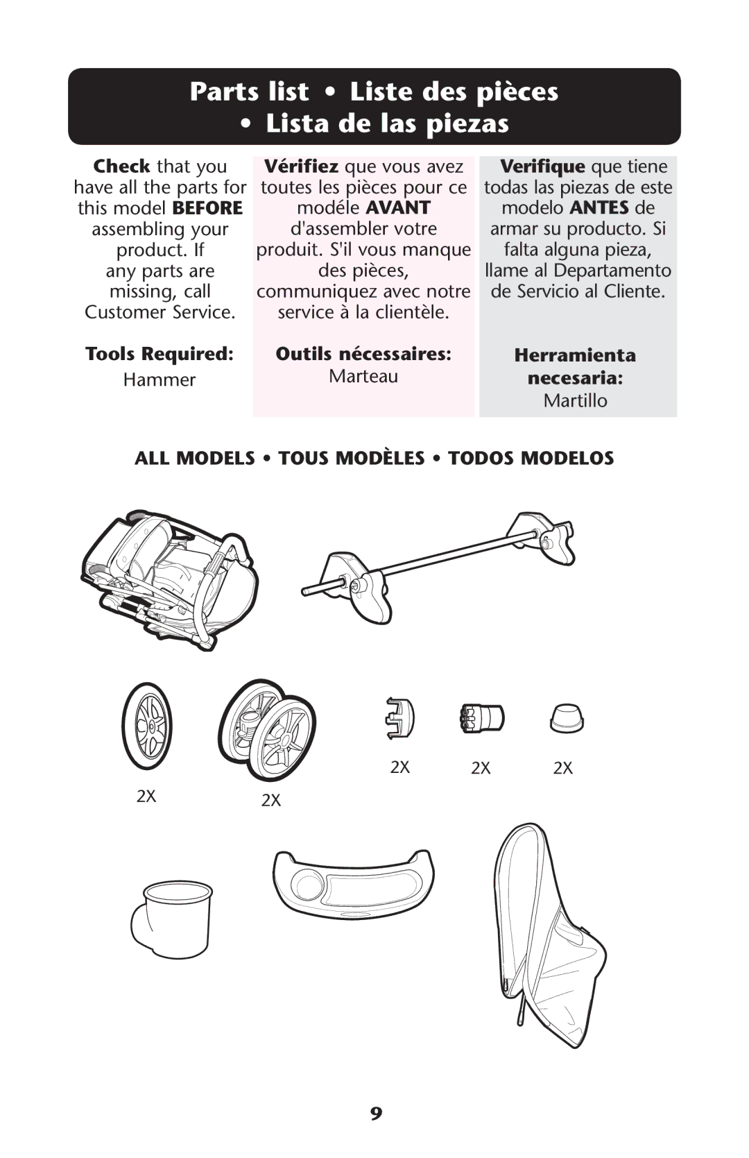 Graco PD152642A 6/10 owner manual Parts list Liste des pièces Lista de las piezas, Verifique que tiene 