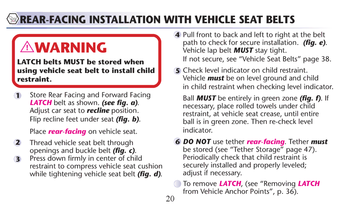 Graco PD156938B owner manual REAR-FACING Installation with Vehicle Seat Belts 