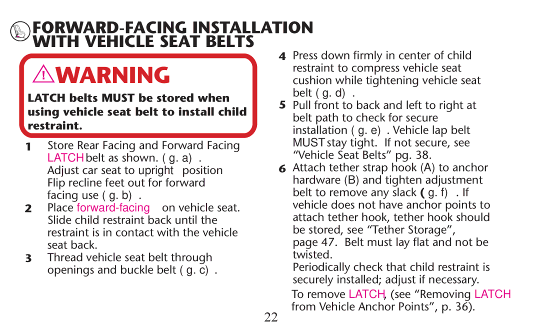 Graco PD156938B owner manual FORWARD-FACING Installation with Vehicle Seat Belts 