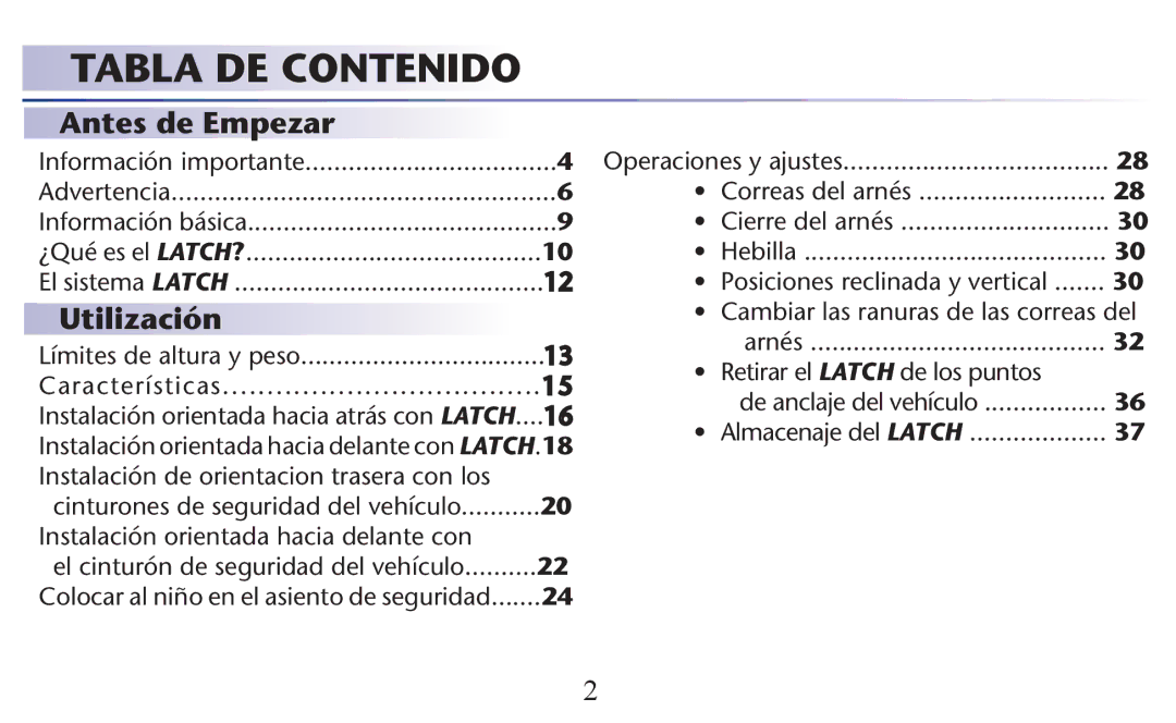 Graco PD156938B owner manual Tabla DE Contenido, Antes de Empezar, Utilización 