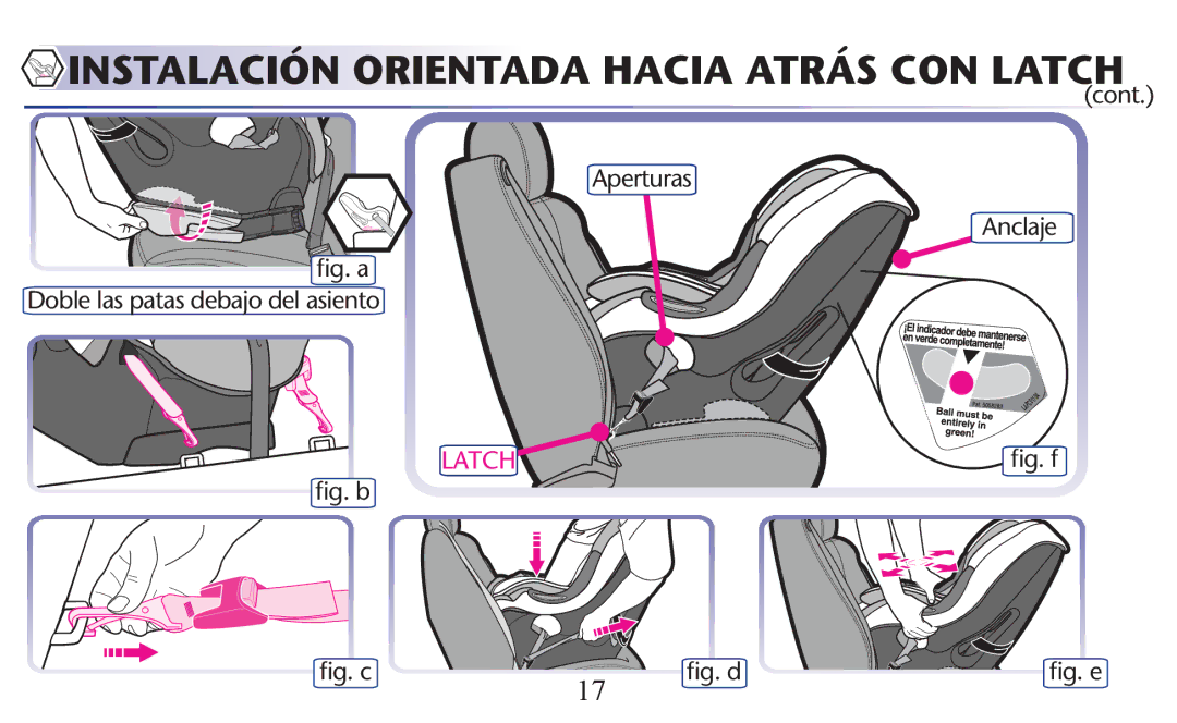 Graco PD156938B owner manual Instalación Orientada Hacia Atrás CON Latch 