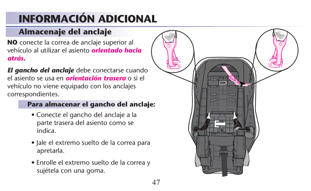 Graco PD156938B owner manual Información Adicional, Almacenaje del anclaje 