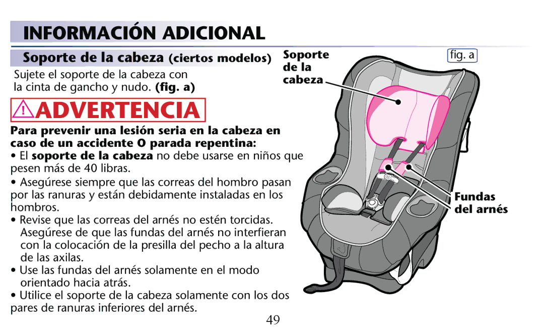 Graco PD156938C owner manual Soporte de la cabeza ciertos modelos Soporte de la 