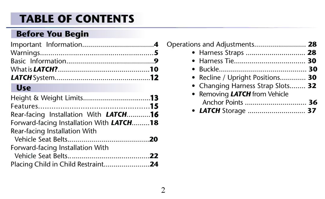 Graco PD156938C owner manual Table of Contents 