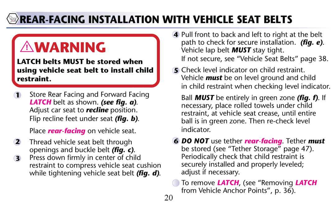 Graco PD156938C owner manual REAR-FACING Installation with Vehicle Seat Belts 