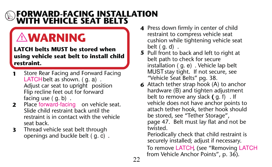 Graco PD156938C owner manual FORWARD-FACING Installation with Vehicle Seat Belts 