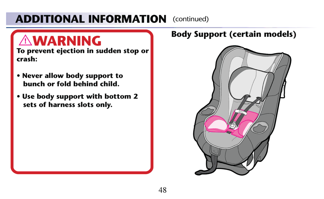 Graco PD156938C owner manual Additional Information, Body Support certain models 