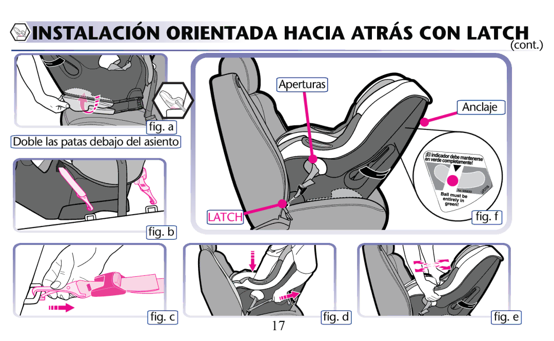 Graco PD156938C owner manual Instalación Orientada Hacia Atrás CON Latch 