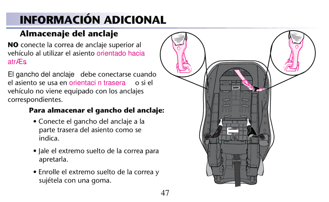 Graco PD156938D owner manual Información Adicional, Almacenaje del anclaje 