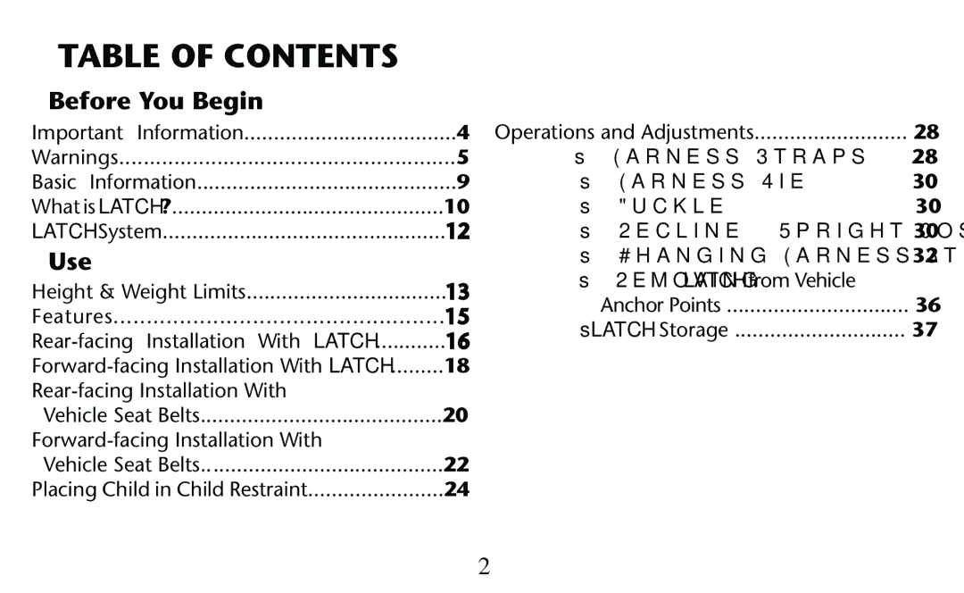 Graco PD156938D owner manual Table of Contents 