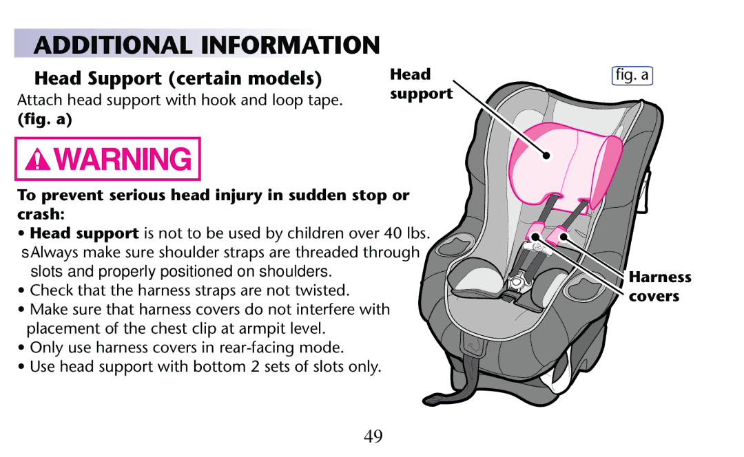 Graco PD156938D owner manual Head Support certain models, SsHead support Isinot to Betused by Children OVERD LBS, LgGa 