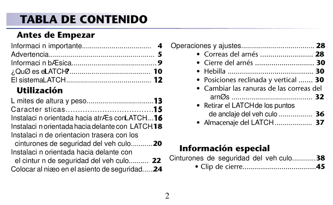 Graco PD156938D owner manual Tabla DE Contenido, Antes de Empezar, Utilización, Información especial 